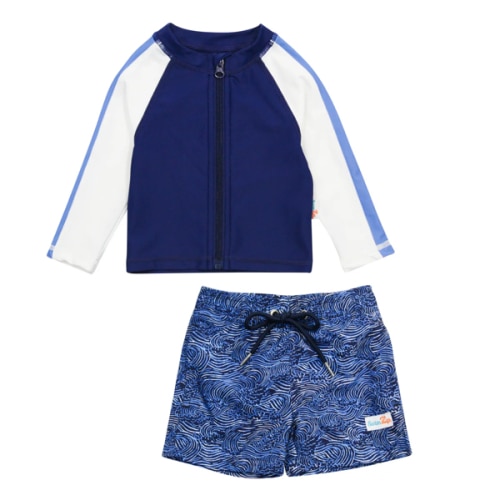 Boys Long Sleeve Zipper Rash Guard and Swim Trunk Set | "Ocean Breeze"