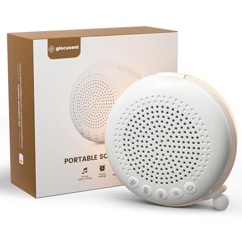 Glocusent 3-in-1 Portable Baby Sound Machine, White Noise Machine for Sleeping, Night Light & Phone Connected Speaker 34 Sounds Timing Function 1000mAh Large Battery Designed for Travel