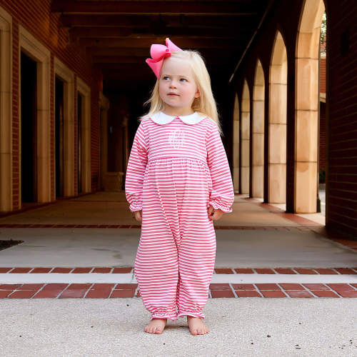 Hot Pink Stripe Ruffle Romper