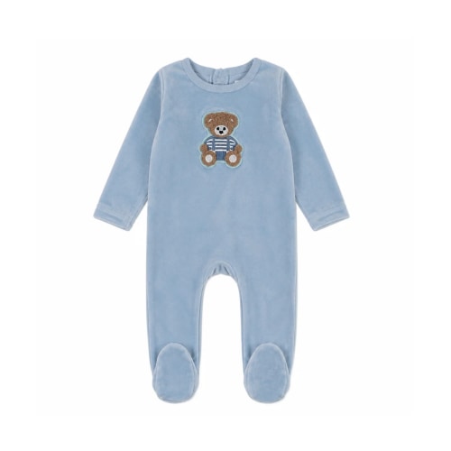 Bonjoy Blue Bear Sherpa Teddy Velour Footie – Tiptoe Boutique