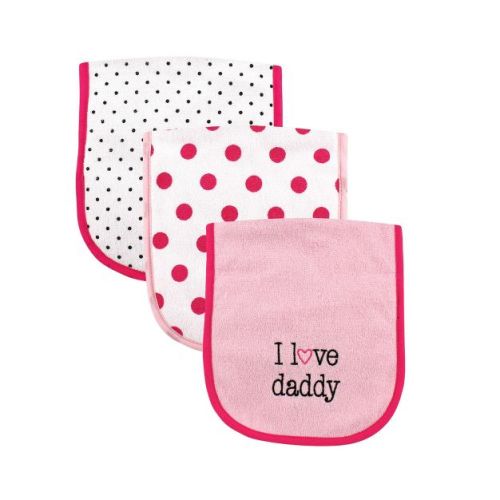 Luvable Friends Baby Girl Cotton Burp Cloths with Fiber Filling 3pk, Girl Daddy, One Size