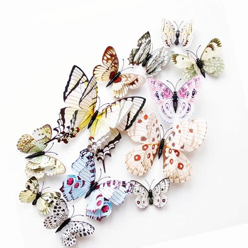 OPSEAM Butterfly Wall Decor 24/48 PCS, 3D Butterflies Stickers for Party Decorations with Magnets (White, 24)