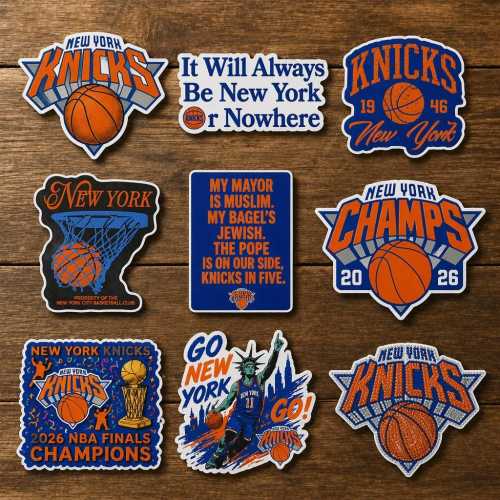 New York Basketball Sticker 9 Pack, Sports Vinyl Decal Set, Basketball Fan Waterproof Laptop Stickers, Car Magnet Pack