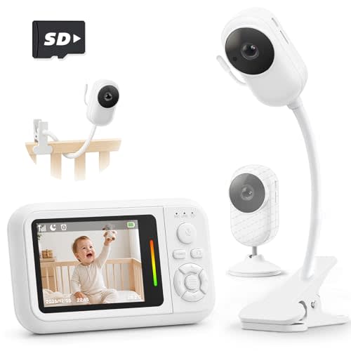 Baby Monitor with Camera and Audio, No WiFi, Crib Clip, Stand & Wall Mount | 2.8" Screen, Portable Travel Design, Auto Night Vision, VOX, 2-Way Talk, Feeding Reminder, Temp Sensor, 7 Lullabies