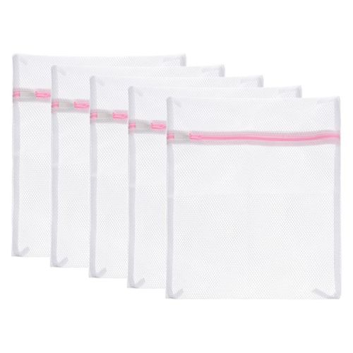 Unique Bargains Mesh Laundry Wash Bag with Zipper for Delicate Clothing 5 Pcs Pink 11.8"x15.7"