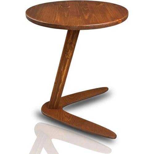 C-Shaped Handmade End Table, Side Table for Couches, Sofa Tables Slide Under Couch for Living Room, Over Couch TV Tray Table for Small Spaces (Large, Chestnut)