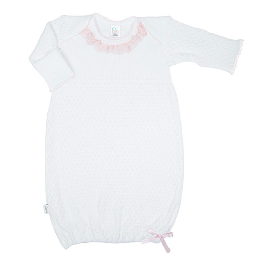 Paty Knit Overlap Shoulder Gown with Chiffon Trim