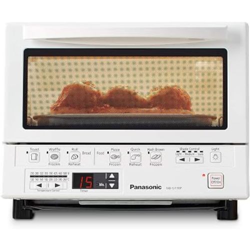 Panasonic FlashXpress Toaster Oven Countertop, 4-Slice Compact Size with Double Infrared Heating, 6 Auto Cook Options and Precise Temperature Control, 1300W - NB-G110P-W (White)