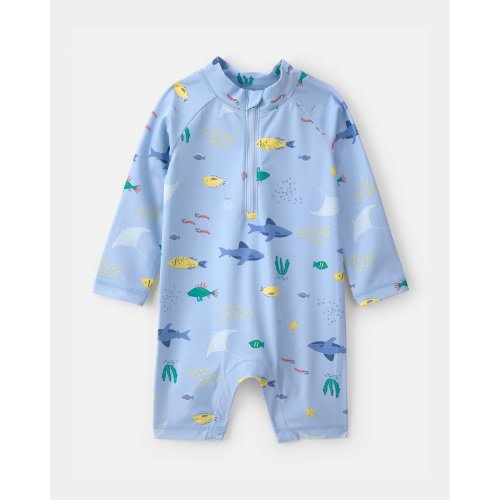 Baby Boy 1-Piece Fish Rashguard Swimsuit - Blue | Carter's
