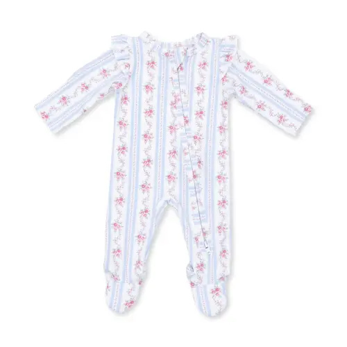 Anna Floral Stripe - 2 Way Ruffle Sleeve Zipper Footie – Angel Dear