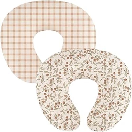 Nursing Pillow Covers 2-Pack, Silky Breathable Universal Fit Pillow Cover for Baby Girl/Boy, Anti-Pilling Washable（Checkered, Dense Red Berries）