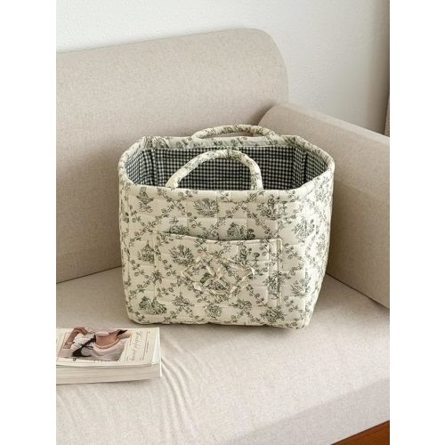 Storage Basket Boho Fabric Large Collapsible Floral Laundry Nursery Hamper Portable Folding Storage for Clothes Toys (Vine-Green)