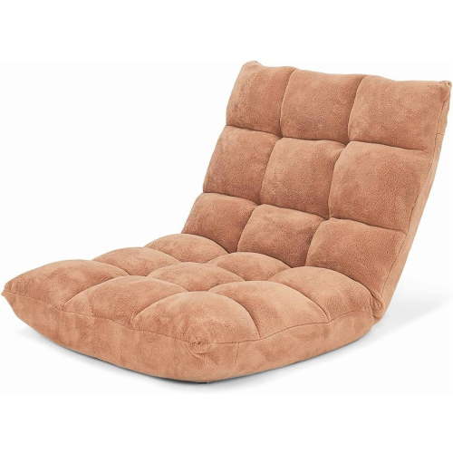 KOMFOTT 14-Position Adjustable Floor Chair With Back Support, Folding Padded Gaming Sofa for Reading, Meditation, Living Room Lazy Lounge, Video Gaming - Tan