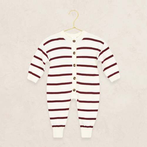 Knit Long Sleeve Onesie - Maroon Stripe