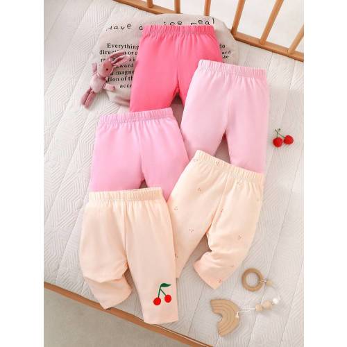 5pcs/Set Newborn Baby Girls Cute Multicolor Printed Leggings, Adorable Designs For Autumn | SHEIN USA