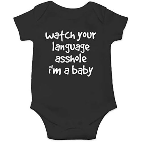 AW Fashions Watch Your Language Asshole I'm A Baby Baby Bodysuit Funny Adorable Infant Clothing Boy Outfit