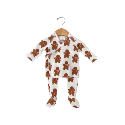 Organic Waffle Kimono & Pant Set, Gingerbread Man