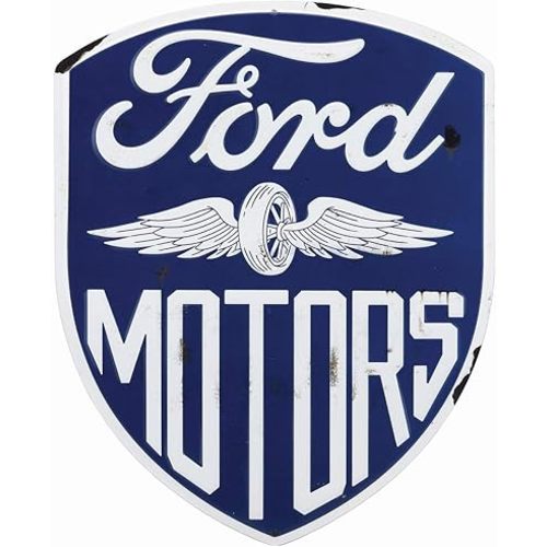 Ford Motors Embossed Metal Sign - Vintage Blue Ford Sign for Garage or Man Cave