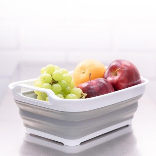 SAMMART Collapsible Wash-tub - Portable Washing Basin 4L , White/Grey, Size S