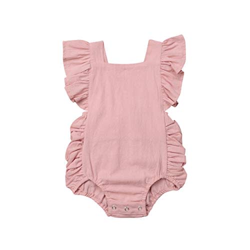 Infant Baby Girl Summer Outfit Clothes Sleeveless Smocked Cotton Linen Romper with Headband