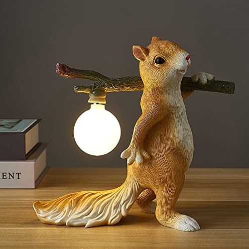 Resin Squirrel Table Lamp Cartoon Mouse Shape Lamp Cute Animal Resin Lamp Body with Frosted Glass Lamp Shade Bedside Lamp for Bedroom Children's Room Study Room Home Room Decor