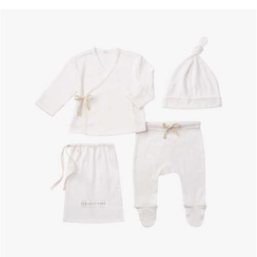 White Organic Cotton Pointelle Layette 3 Pc Gift Set (Newborn)