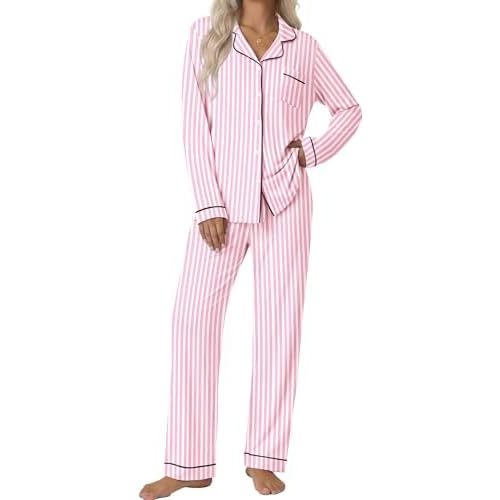 Ekouaer Pajamas Womens Long Sleeve Sleepwear Button Down Loungewear Pjs Set