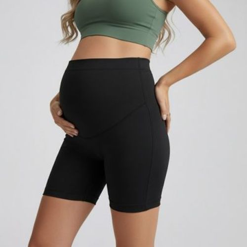 Anna-Kaci Active Women's High Waist Maternity Bike Shorts with Over Belly Panel Smooth Stretch Activewear Shorts - Large, Black