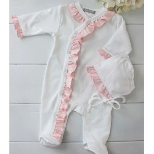 Monogrammed Baby Coming Home Outfit Girl Ruffle Trim White Pink - Hiccups Children's Boutique
