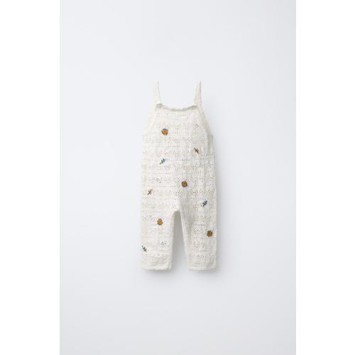EMBROIDERED FLORAL KNIT OVERALLS - Ecru | ZARA United States