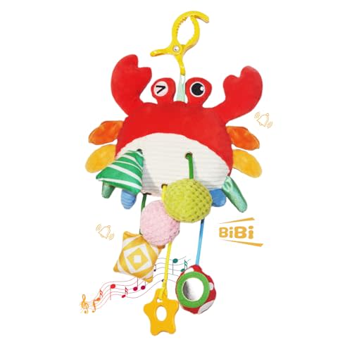 Car Seat Baby Toys 0-6 Months，Stroller Toy，Babies Infant Sensory Carseat Hanging Toy Gym with Squeaker, Crinkle, Rattle, Mirror & Teether| Soft Plush，Babies Gift 0-3-6-12 Months Boy Girl