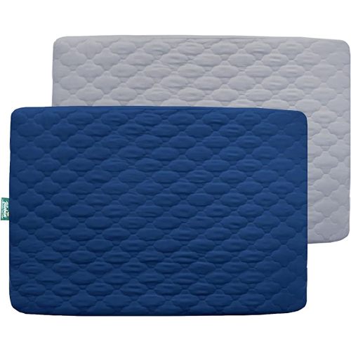 2 Pack Pack and Play Mattress Protector Sheets Fitted Waterproof Playard Mattress Pad Cover, Compatible with Graco Pack n Play & Dream On Me & Pamo Babe, Playpen/Playard Sheet, Gray&Navy, 39" x 27"
