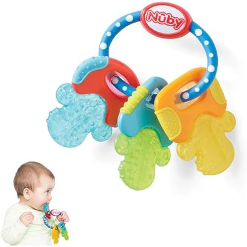 Nuby Ice Gel Teether Keys for Babies, Soft Teething Toy, Blue, 3M+