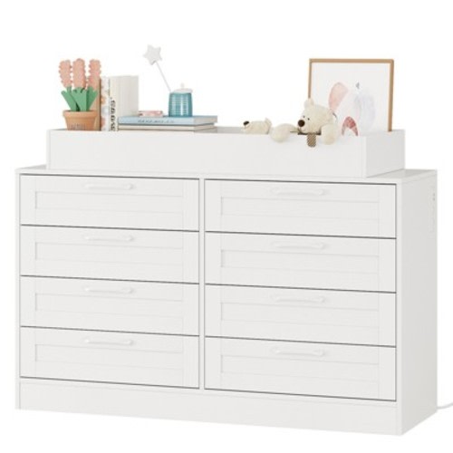 Modern Kids 8-Drawer Wood Dresser Chest, Large Storage Organizer with Easy-Grip Handles for Kids Room