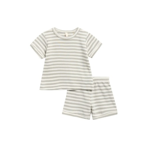 Stripe Organic Cotton Waffle Knit T-Shirt & Shorts Set, 6-12M