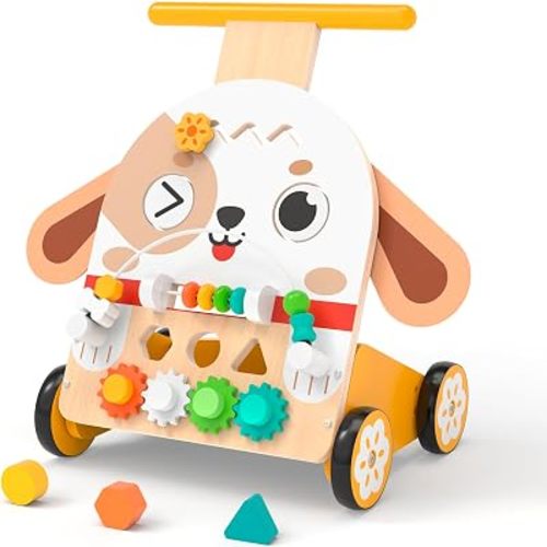 Wooden Baby Walker, 6-in-1 Push Walker for Toddlers