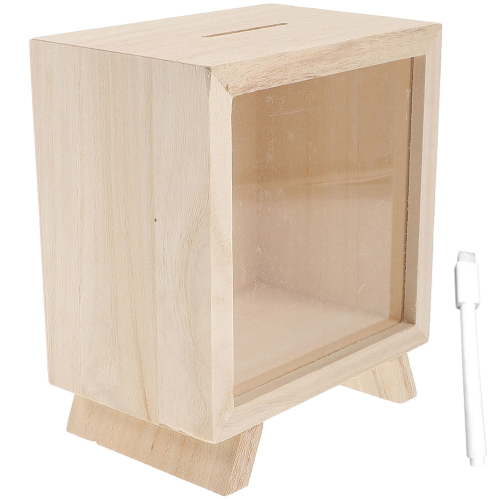 HOMEMAXS Clear Window Wooden Bank Savings Jar with Pen - Decorative Money Box for Kids and Adults