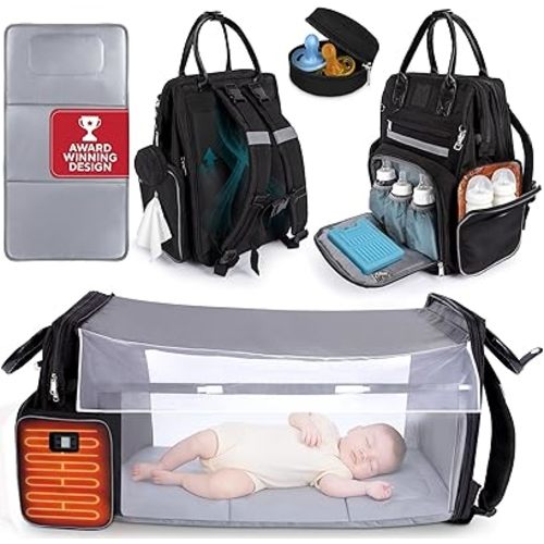 Award-Winning Large Diaper Bag with Changing Station – Eco-Friendly Evergreen Winner Large Diaper Bag Backpack w/ Heated Bottle Pockets, Premium All-in-One Backpack, Baby Essentials, Parents Gift