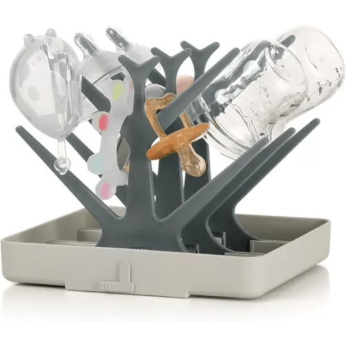 haakaa Portable Baby Bottle Drying Rack, Space Saving Bottle Drying Tree for Bottles/Pump Parts/Pacifiers and Other Baby Essentials, Easy-Store Dryer Rack Great for Home & Travel, BPA Free (Grey)