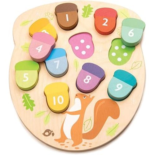 Tender Leaf Toys - How Many Acorns? - Count to 10 Number Wooden Puzzle Game - Counting, Sorting Activity Game for Children, Playroom, Montessori, Classroom, & Activity Room Toys