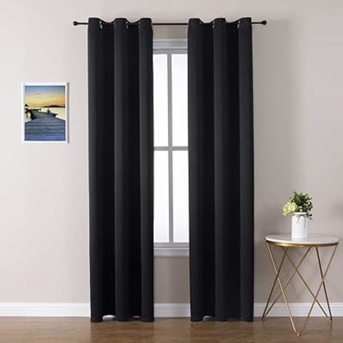ChrisDowa Grommet Blackout Curtains for Bedroom and Living Room - 2 Panels Set Thermal Insulated Room Darkening Curtains (Black, 42 x 84 Inch)