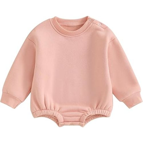 Gueuusu Newborn Warm Sweatshirt Romper Baby Boy Girl Solid Crewneck Long Sleeve Fleece Sweater Bodysuit Thick Winter Clothes