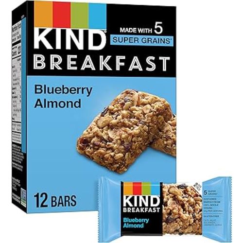 KIND Breakfast Bars, Blueberry Almond, Healthy Snacks, Gluten Free, 100% Whole Grains, 3g Protein, 6 Count