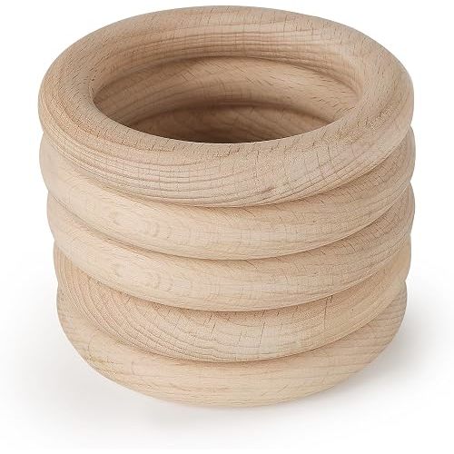 FoDau770 5pcs Natural Beech Wooden Rings, Unfinished Solid Wood Rings Heavy Duty Wood Circles, Macrame Craft Circles for Party, Home Decor & DIY Making - Outer Diameter: 4 Inch
