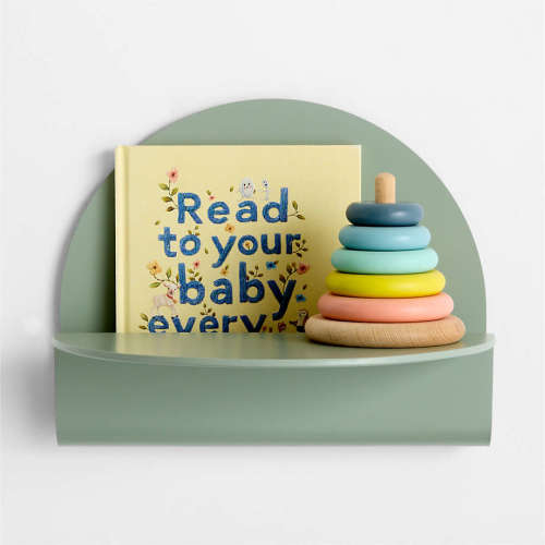 Outline Sage Green Round Metal Kids Wall Shelf