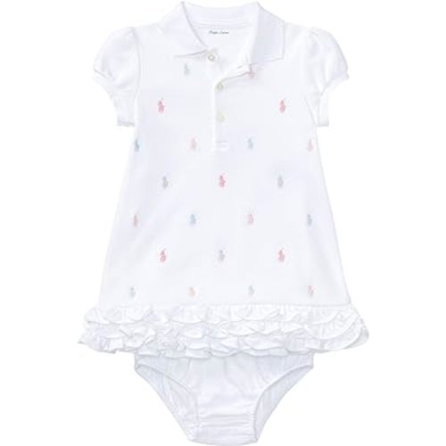 POLO RALPH LAUREN Baby Girl's Baby Girl's Ruffled Polo Dress & Bloomers Set (Infant) White/Multi Pony Player Schiffli 12 mos