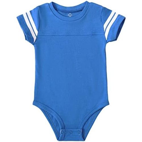 ROMPERINBOX Baby Football Jersey Onsies Raglan Bodysuit Customized Newborn Unisex Romper with Contrasting Sleeve Stripes