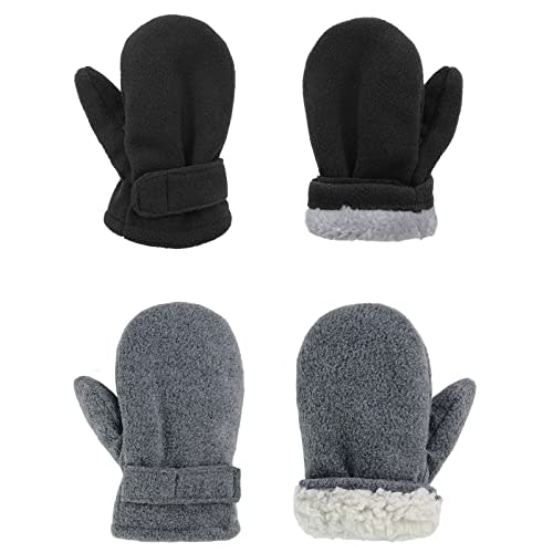 American Trends 2 Pairs Toddler Mittens Unisex Lined Fleece Gloves Winter Warm kids Mitten for Baby Boys and Girls