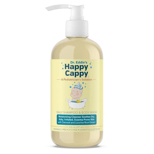 Happy Cappy Baby Shampoo & Body Wash - Infants, Toddlers, & Kids - 8 fl oz | Shampoo & Body Wash for Eczema-Prone Skin, Reduces Itching and Redness, Dermatologist Tested, Fragrance Free