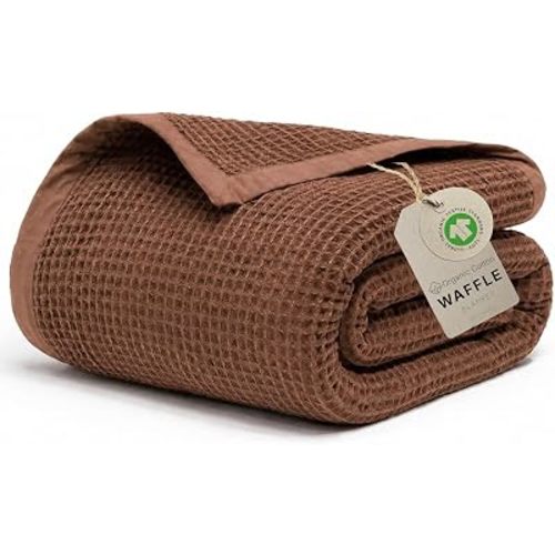 GOTS Certified 60"X80" Twin 100% Organic Cotton Waffle Blanket-Brown